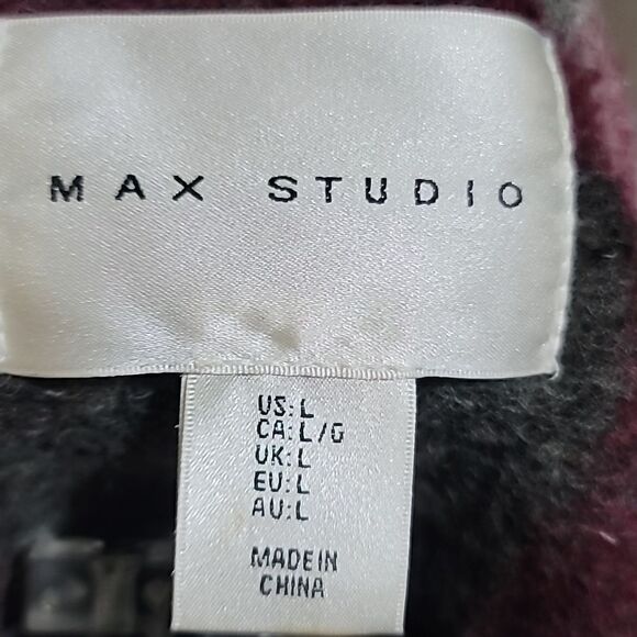 Max Studio Gray Red White Open Front Plaid Coat Woolblend Sz Large - Picture 6 of 7